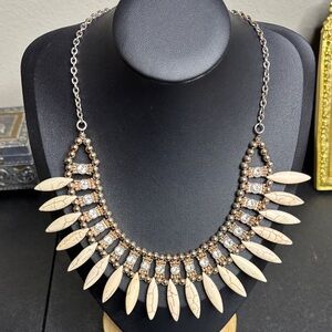 Rose Gold Tone Rhinestone Boho Cream Stone Statement Necklace